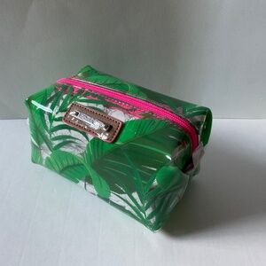 Stella & Dot botanical pouf - makeup bag - clear green with original packaging